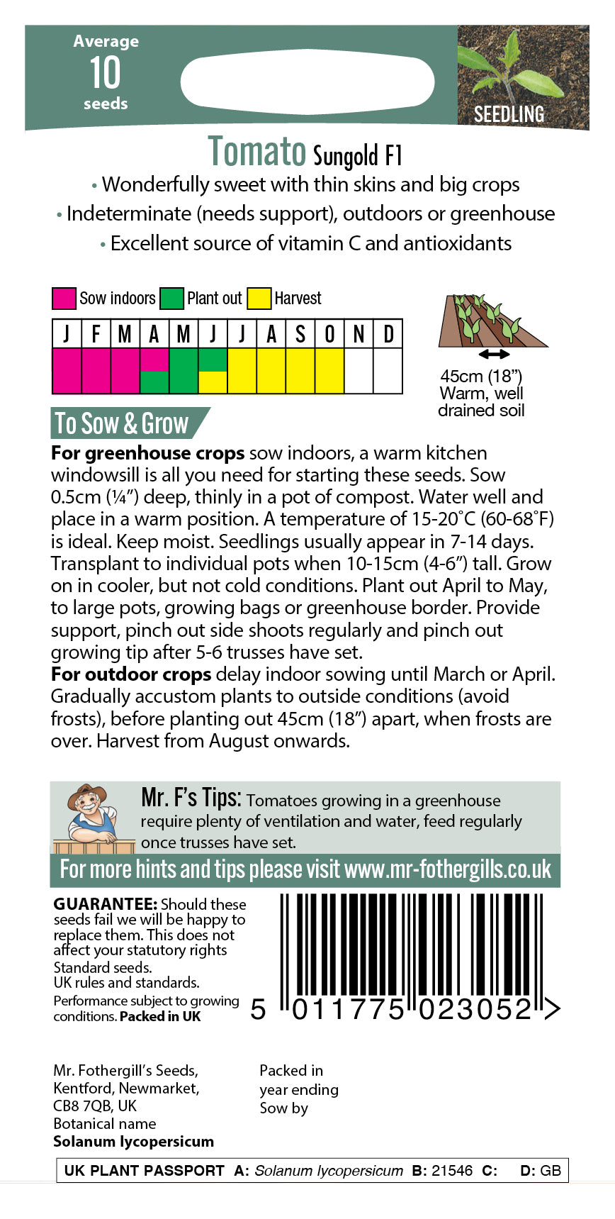 Mr Fothergill's TOMATO Sungold F1