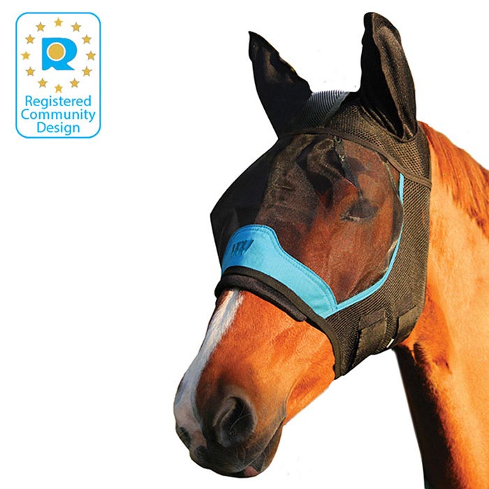 Woof Wear UV Fly Mask With 3D Ears - Black & Turquoise