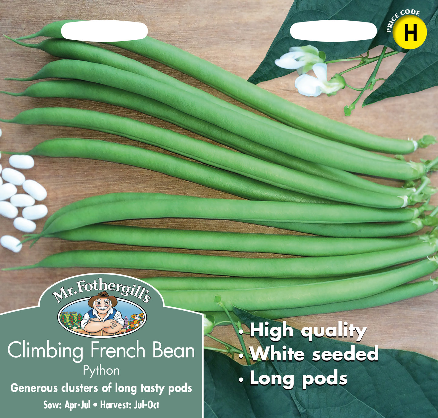 Mr Fothergill's Vegetable Seeds Climbing French Beans Python - 50 Seeds