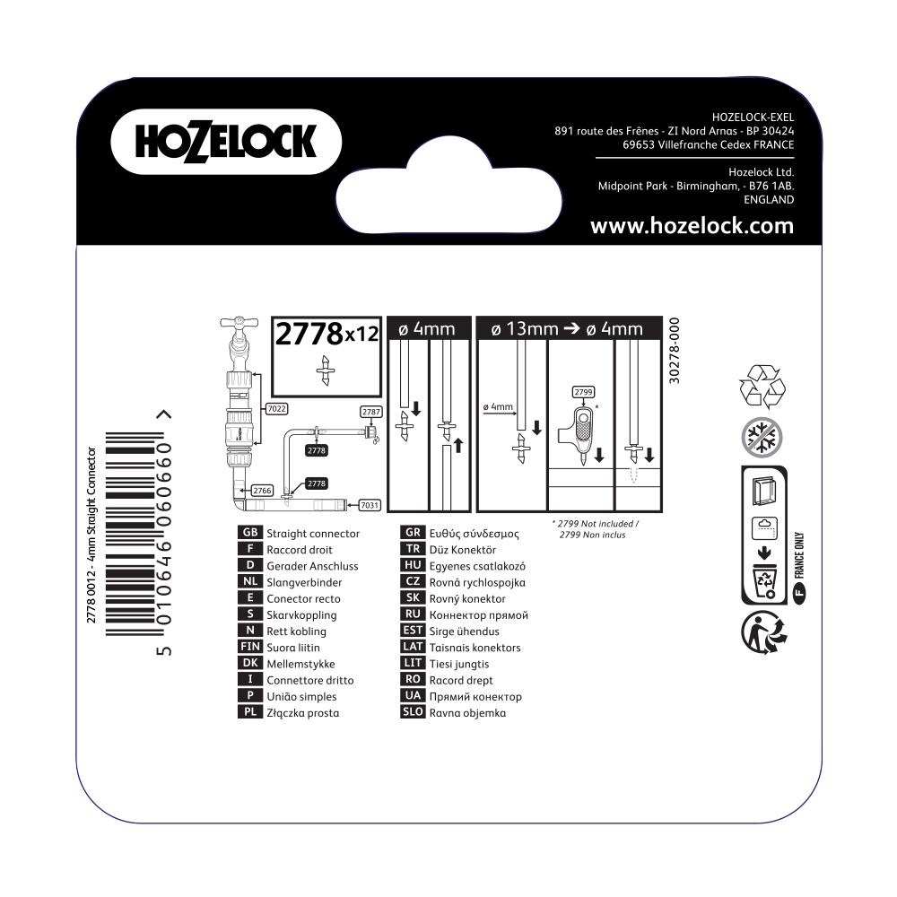 Hozelock 2778 Straight Connector 4mm (12)