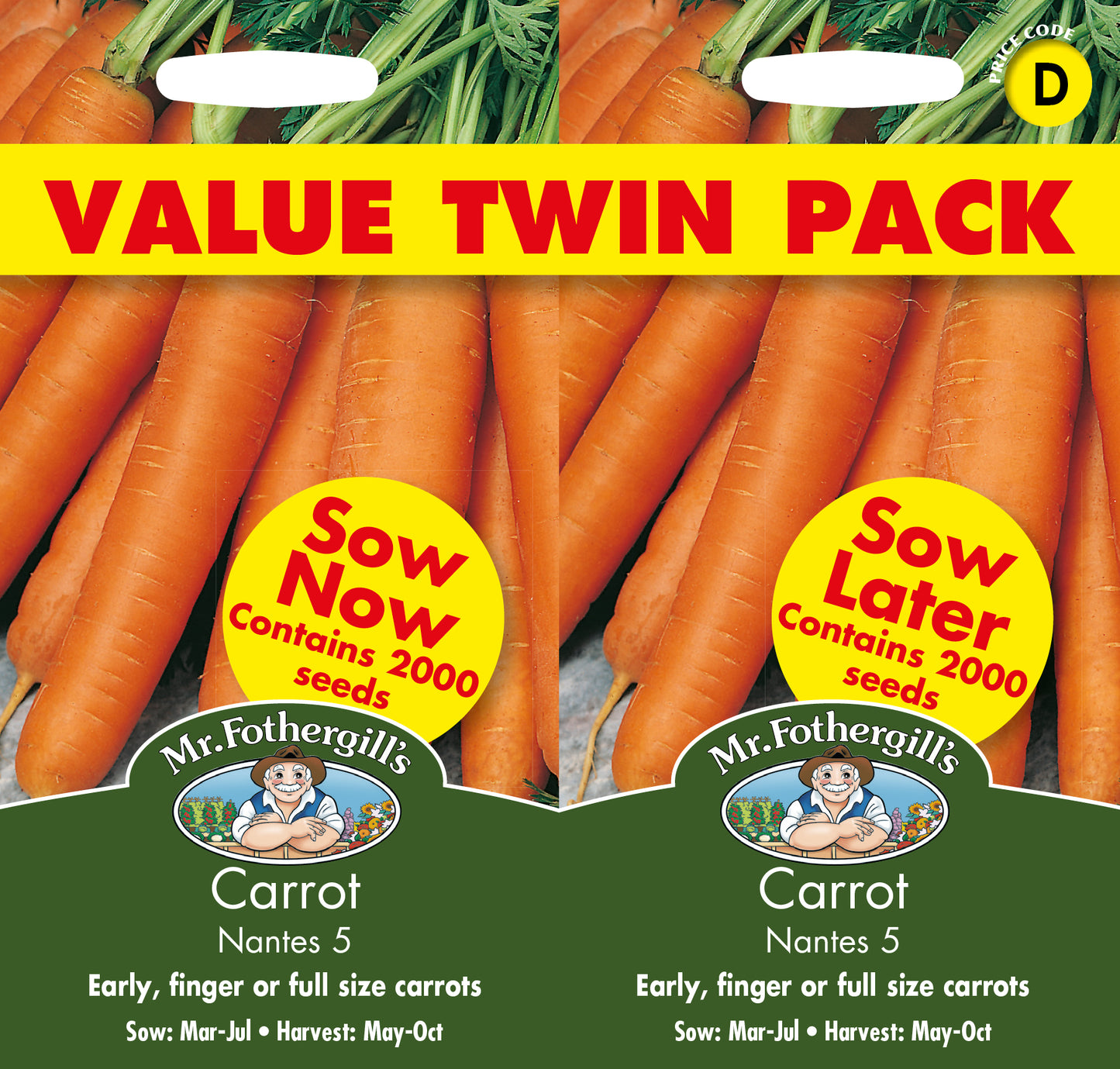 Mr Fothergill's Vegetable Seeds Carrot Nantes 5 Bumper Pack - 4,000 Seeds