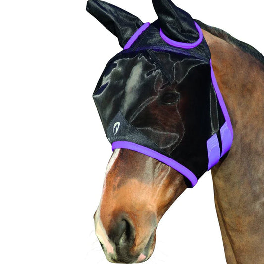 Hy Equestrian Mesh Half Fly Mask With Ears - Black/Grape Royal