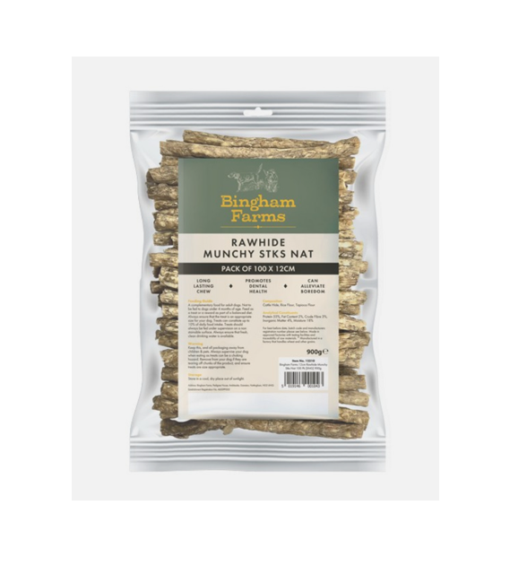 Bingham Farms Rawhide Munchy Sticks - Natural (100 x 12cm)