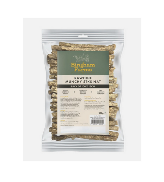 Bingham Farms Rawhide Munchy Sticks - Natural (100 x 12cm)