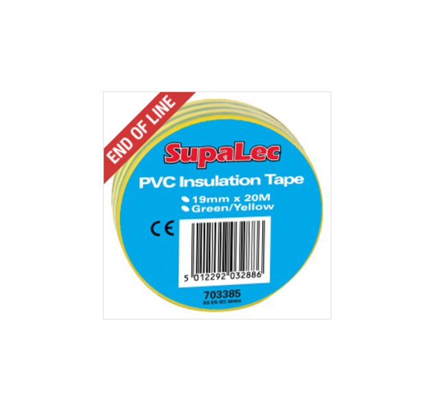 SupaLec PVC Insulation Tape Green/Yellow 19mm X 20m