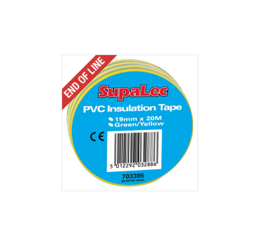 SupaLec PVC Insulation Tape Green/Yellow 19mm X 20m