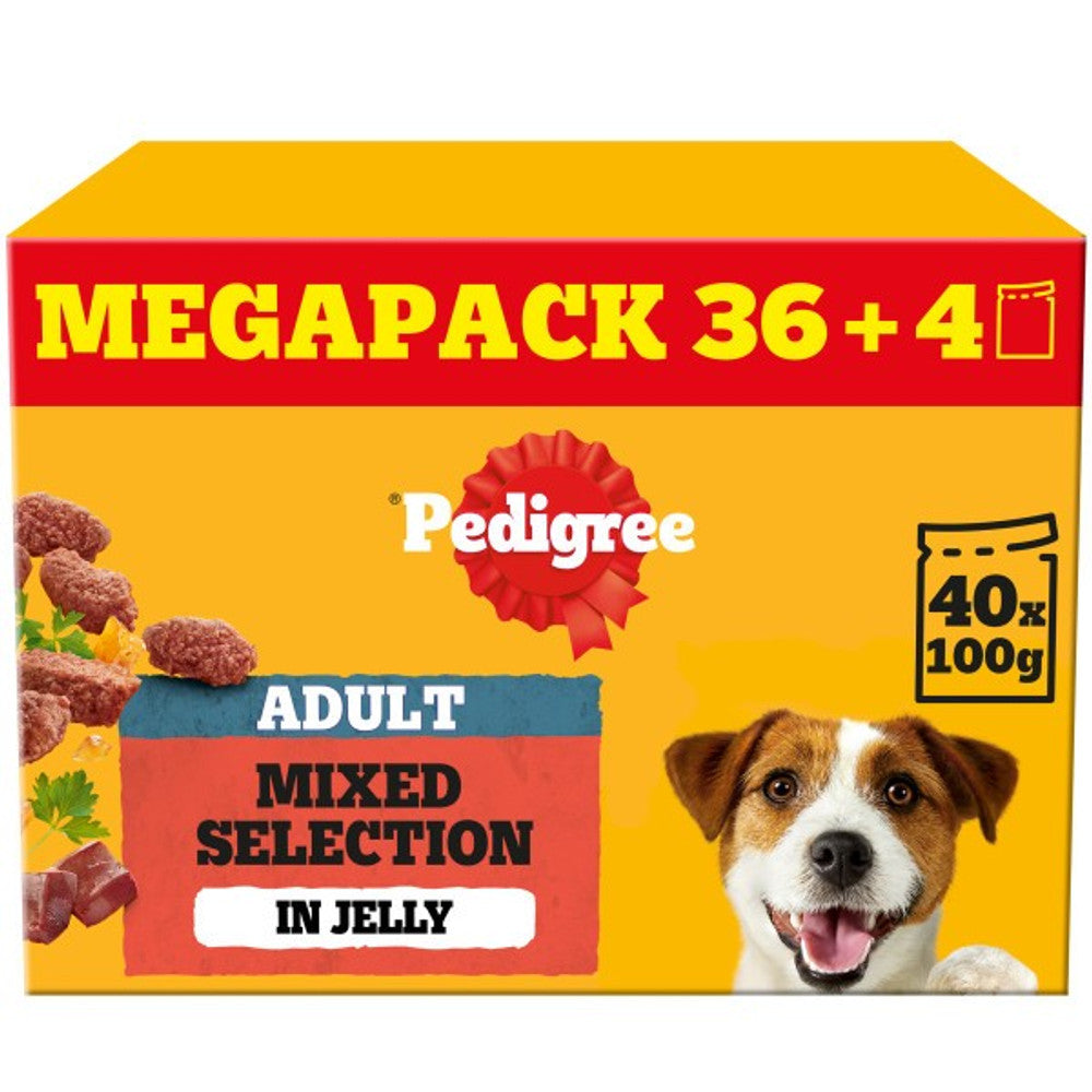 Pedigree Adult Dog Pouches Mixed Selection in Jelly 40 for 36 x100g Mega Pack